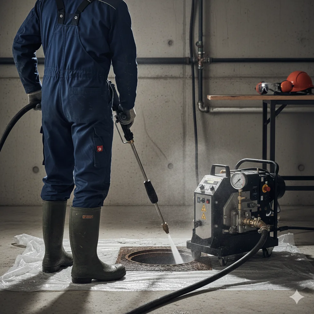 Technicien Sanitaire Lausanne effectuant un hydrocurage professionnel