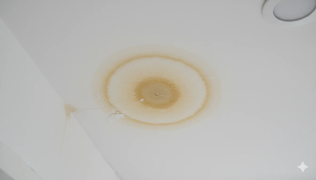 Auréole humidité plafond révélant fuite étage supérieur